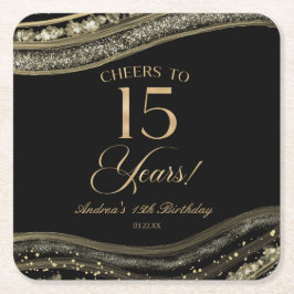 Elegante Black Gold Agate 15e verjaardagsfeest Kartonnen Onderzetters
