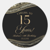 Elegante Black Gold Agate 15e verjaardagsfeest Ronde Sticker (Voorkant)