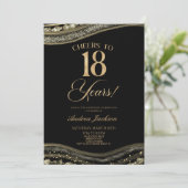 Elegante Black Gold Agate 18e verjaardagsfeest Kaart (Staand voorkant)
