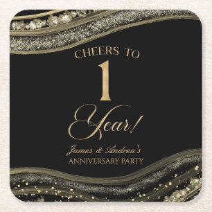 Elegante Black Gold Agate 1e Jubileum Party Kartonnen Onderzetters