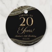 Elegante Black Gold Agate 20e verjaardagsfeestje Bedankjes Labels (Achterkant)