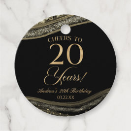 Elegante Black Gold Agate 20e verjaardagsfeestje Bedankjes Labels