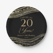 Elegante Black Gold Agate 20e verjaardagsfeestje Papieren Bordje (Voorkant)