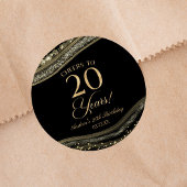Elegante Black Gold Agate 20e verjaardagsfeestje Ronde Sticker
