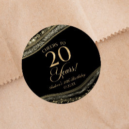 Elegante Black Gold Agate 20e verjaardagsfeestje Ronde Sticker