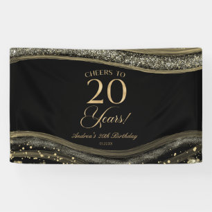 Elegante Black Gold Agate 20e Verjaardagsfeestje Spandoek