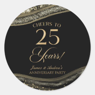 Elegante Black Gold Agate 25-jarig jubileumfeest Ronde Sticker