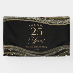 Elegante Black Gold Agate 25e Verjaardagsfeest Spandoek