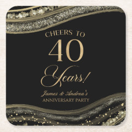Elegante Black Gold Agate 40e Jubileum Party Kartonnen Onderzetters