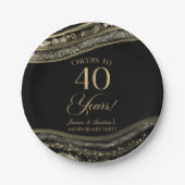 Elegante Black Gold Agate 40e Jubileum Party Papieren Bordje (Voorkant)