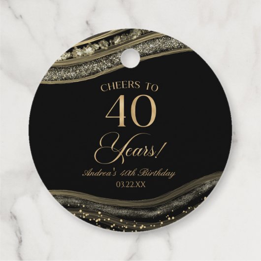 Elegante Black Gold Agate 40e verjaardagsfeestje Bedankjes Labels (Achterkant)