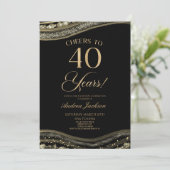 Elegante Black Gold Agate 40e verjaardagsfeestje Kaart (Staand voorkant)