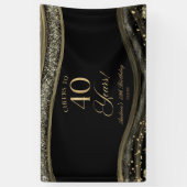 Elegante Black Gold Agate 40e Verjaardagsfeestje Spandoek (Verticaal)