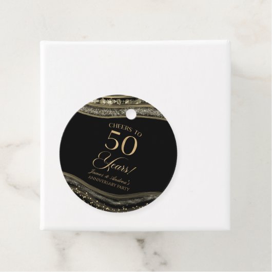 Elegante Black Gold Agate 50e Jubileum Party Bedankjes Labels (In situ)