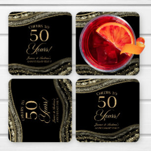 Elegante Black Gold Agate 50e Jubileum Party Kartonnen Onderzetters