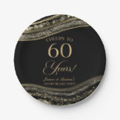 Elegante Black Gold Agate 60e Jubileum Party Papieren Bordje (Voorkant)