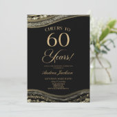 Elegante Black Gold Agate 60e Verjaardagsfeest Kaart (Staand voorkant)