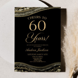Elegante Black Gold Agate 60e Verjaardagsfeest Kaart