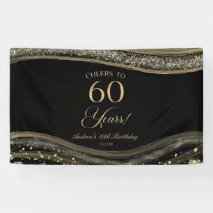 Elegante Black Gold Agate 60e Verjaardagsfeest Spandoek