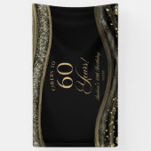 Elegante Black Gold Agate 60e Verjaardagsfeest Spandoek (Verticaal)