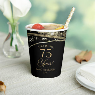 Elegante Black Gold Agate 75e Verjaardagsfeestje Papieren Bekers