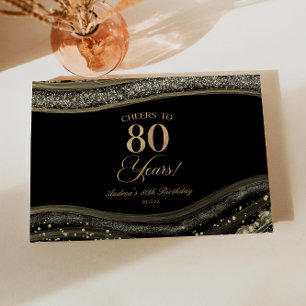 Elegante Black Gold Agate 80ste verjaardagsfeestje Gastenboek