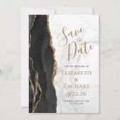 Elegante Black Gold Agate Marmer Save the Date (Voorkant)
