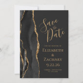 Elegante Black Gold Agate Save the Date kaart (Voorkant)