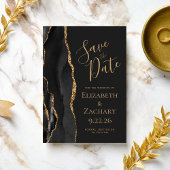 Elegante Black Gold Agate Save the Date kaart