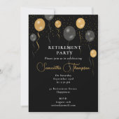 Elegante Black & Gold Ballons Retirement Party Kaart (Voorkant)