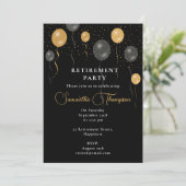 Elegante Black & Gold Ballons Retirement Party Kaart (Staand voorkant)