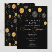Elegante Black & Gold Ballons Retirement Party Kaart (Voorkant / Achterkant)