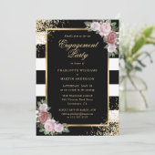 Elegante Black Gold Blush Bloemen Verlovingsfeest Kaart (Staand voorkant)