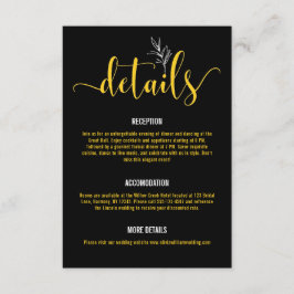 Elegante Black & Gold Botanische Huwelijkssluiting Informatiekaartje