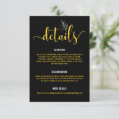 Elegante Black & Gold Botanische Huwelijkssluiting Informatiekaartje (Staand voorkant)