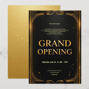 Elegante Black & Gold Business Grand Opening Uitno Feestdagenkaart