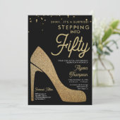 Elegante Black Gold Confetti Surprise 50ste verjaa Kaart (Staand voorkant)