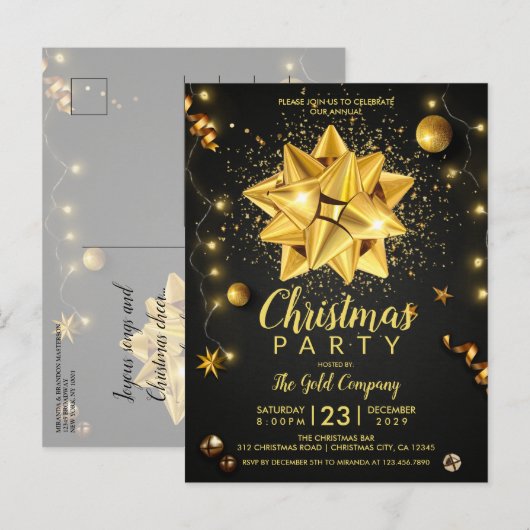 Elegante Black Gold Corporate Christmas Uitnodiging Briefkaart (Voorkant / Achterkant)
