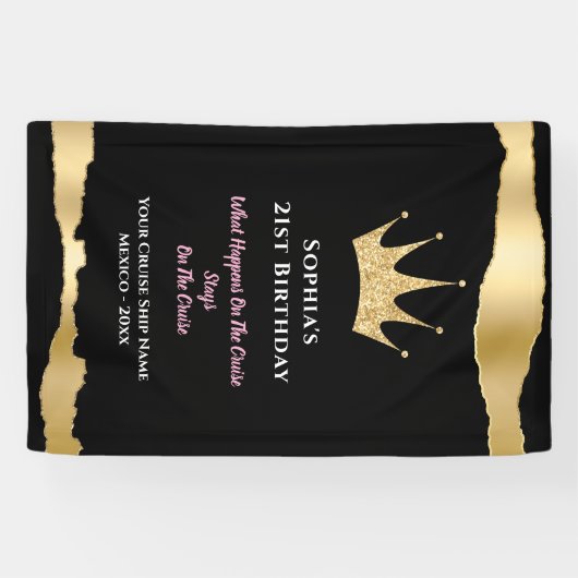 Elegante Black Gold Cruise Door Verjaardag Spandoek (Horizontaal)