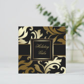 Elegante Black Gold Damask Party Uitnodigingen (Staand voorkant)