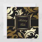 Elegante Black Gold Damask Party Uitnodigingen (Voorkant)