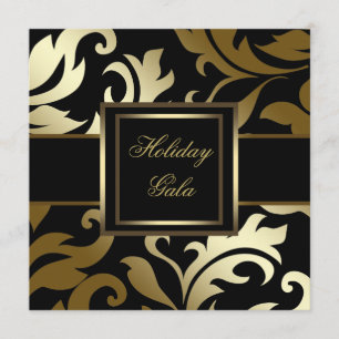 Elegante Black Gold Damask Party Uitnodigingen