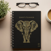 Elegante Black & Gold Elephant Personal Weekly Planner
