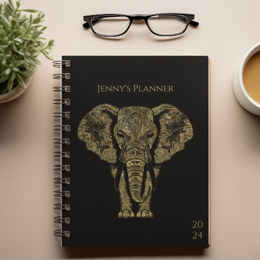 Elegante Black & Gold Elephant Personal Weekly Planner