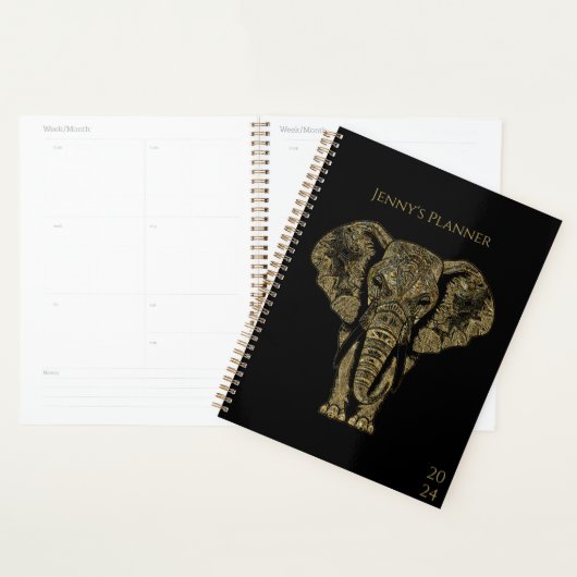 Elegante Black & Gold Elephant Personal Weekly Planner (Display)