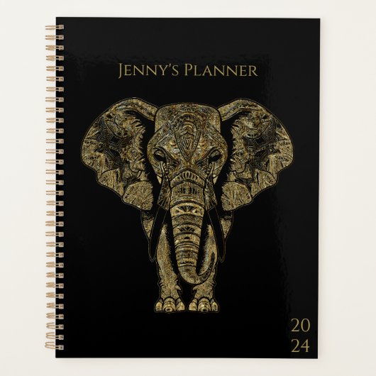 Elegante Black & Gold Elephant Personal Weekly Planner (Voorkant)