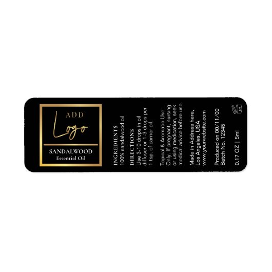 Elegante Black & Gold Essential Oil Dropper-fles Etiket (Voorkant)