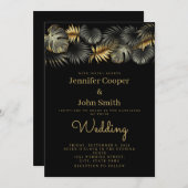 Elegante Black Gold Glam Tropical Leaf Wedding Kaart (Voorkant / Achterkant)