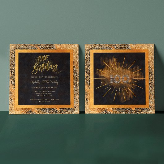 Elegante Black Gold Glitter 100ste verjaardagsfees Kaart