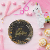 Elegante Black Gold Glitter 100ste verjaardagsfees Papieren Bordje (Feest)